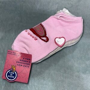 Life Is Good Pink and White Women's Cushioned Socks